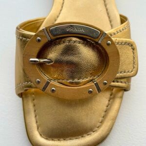 Prada flat slide sandals. Gold. Authentic. Size 38.5 (US 8.5).